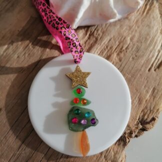 Sea Glass Christmas Tree Ceramic Decoration pink leopard
