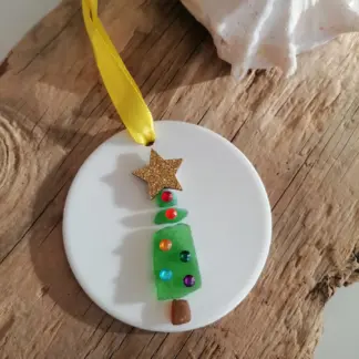 Sea Glass Christmas Tree Ceramic Decoration yellow
