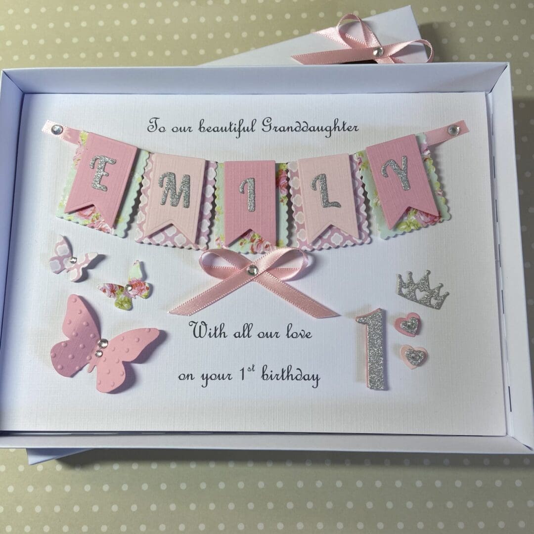 Personalised 1st Birthday Card Gift Boxed Keepsake Daughter Granddaughter Niece Goddaughter - Image 2