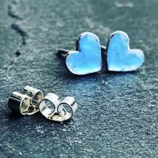 Blue Enamel Heart Studs