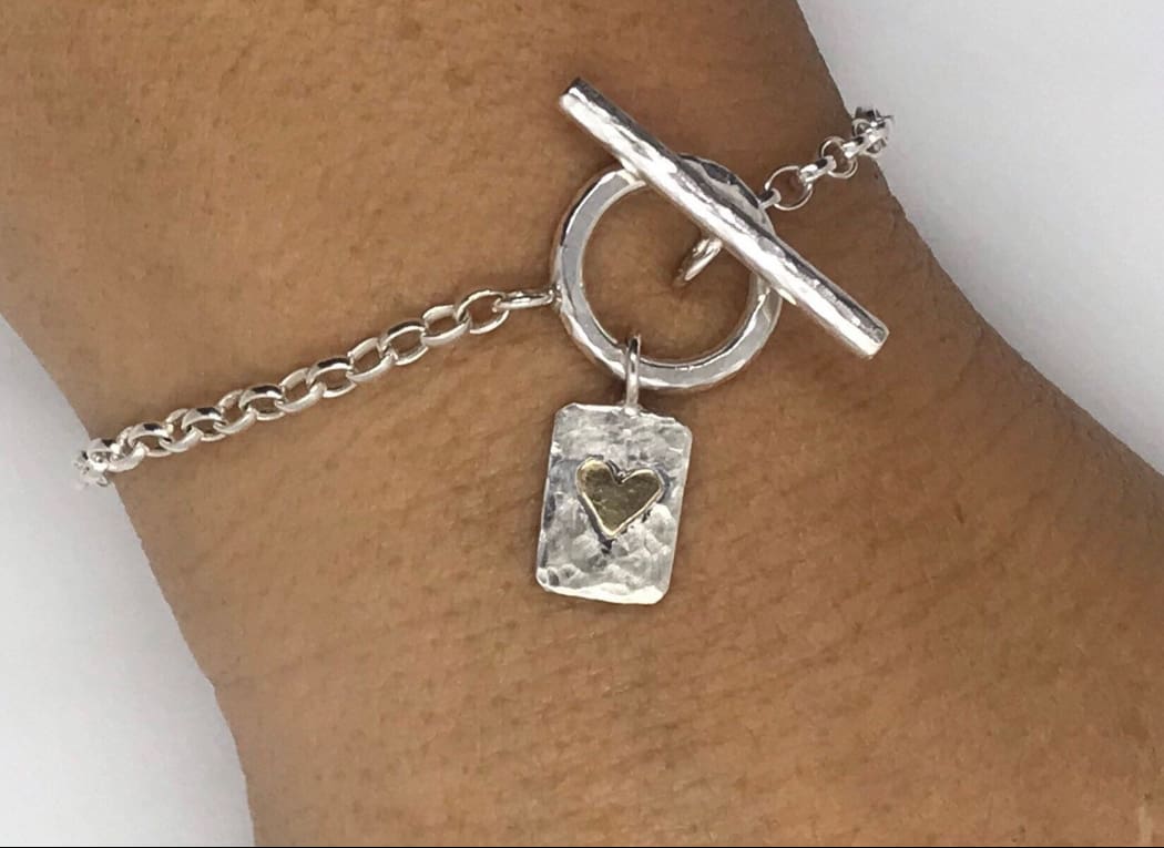 Gold Heart Silver Fob Bracelet