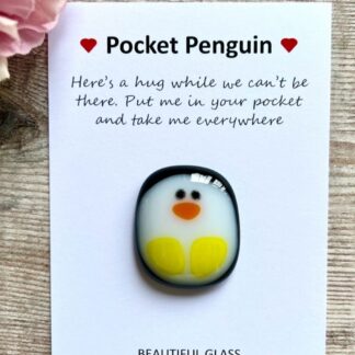 Penguin Pocket Hug Card and Gift - Fused Glass - Choice of message