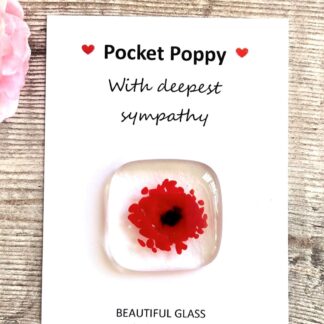 Poppy flower card - fused glass pocket hug - Condolences sympathy gift