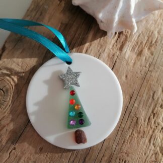 Sea Glass Christmas Tree Ceramic Decoration teal