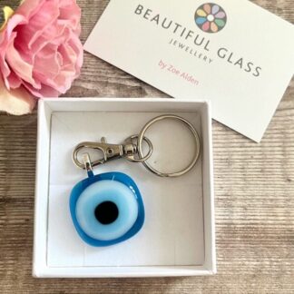 Greek Evil Eye Keyring Handmade With Fused Glass - Good Luck Gift