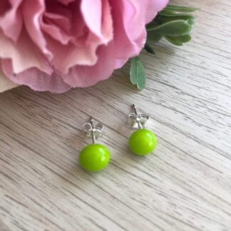 Bright Green Stud Earrings,Fused Glass Jewellery