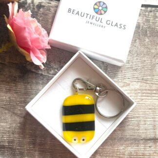 Bee keyring, Fused Glass Gift