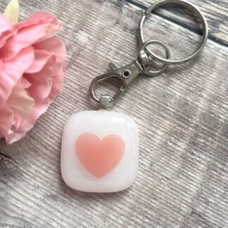 Love Heart Keyring, Fused Glass