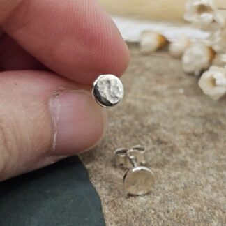 Round Hammered Stud Earrings in 6mm Sterling Silver with Ripple Effect