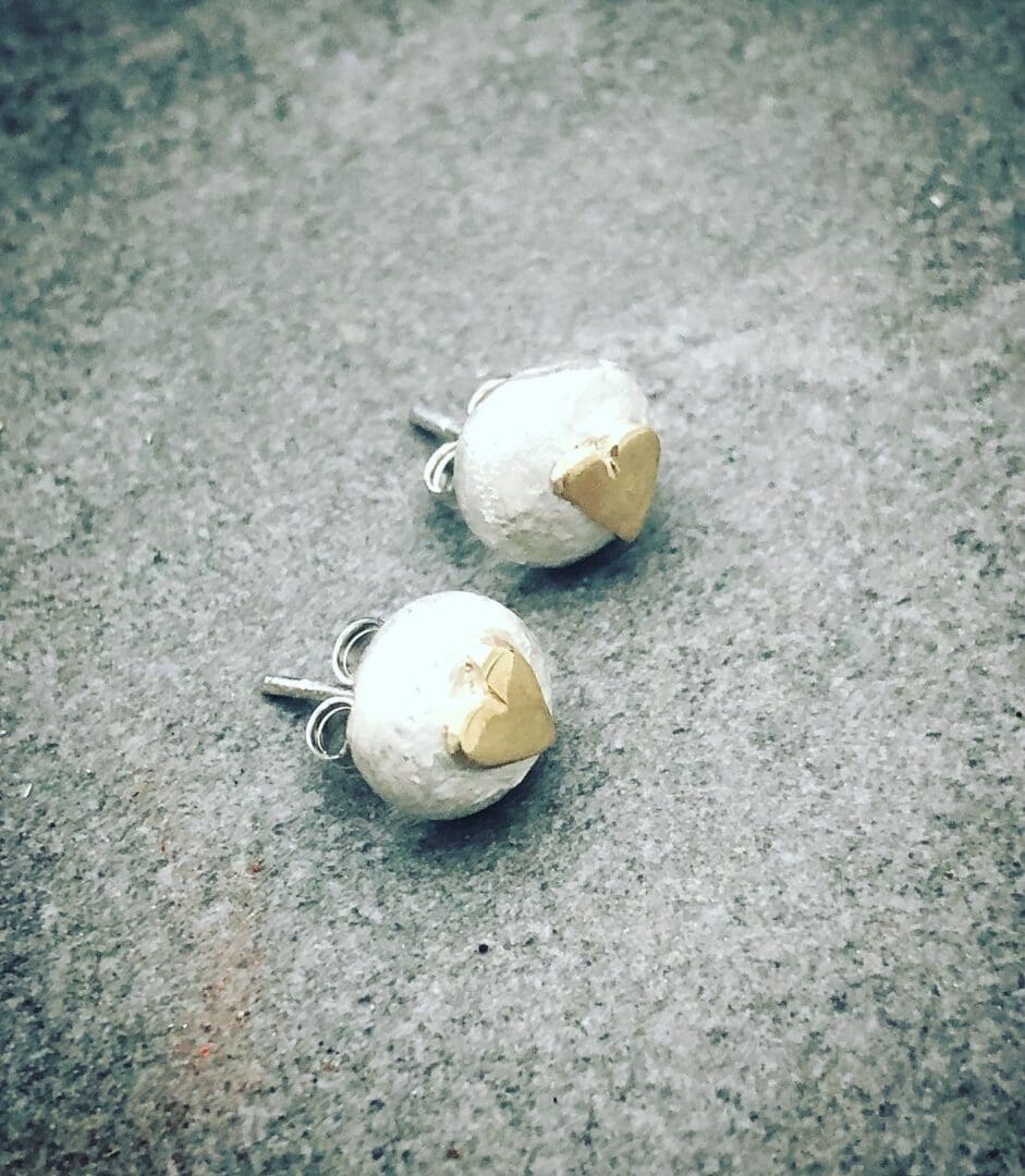 Gold Heart Pebble Studs - Image 3