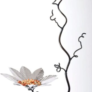Bird feeder tree stand that looks like a sculpture for the garden. Superior workmanship means the bird feeding station is designed to last a lifetime. Holds over 10 bird feeders, the birds love it! Flower bird bath