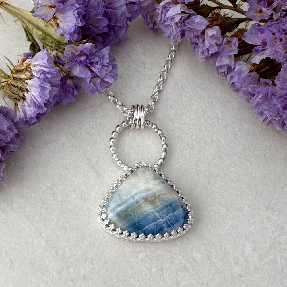 Blue Scheelite Gemstone Silver Handmade Necklace - Image 4