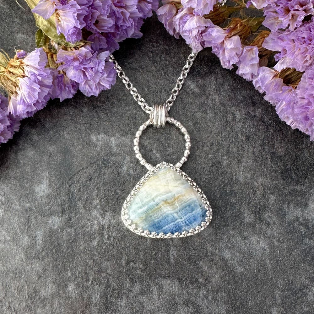 Blue Scheelite Gemstone Silver Handmade Necklace - Image 6