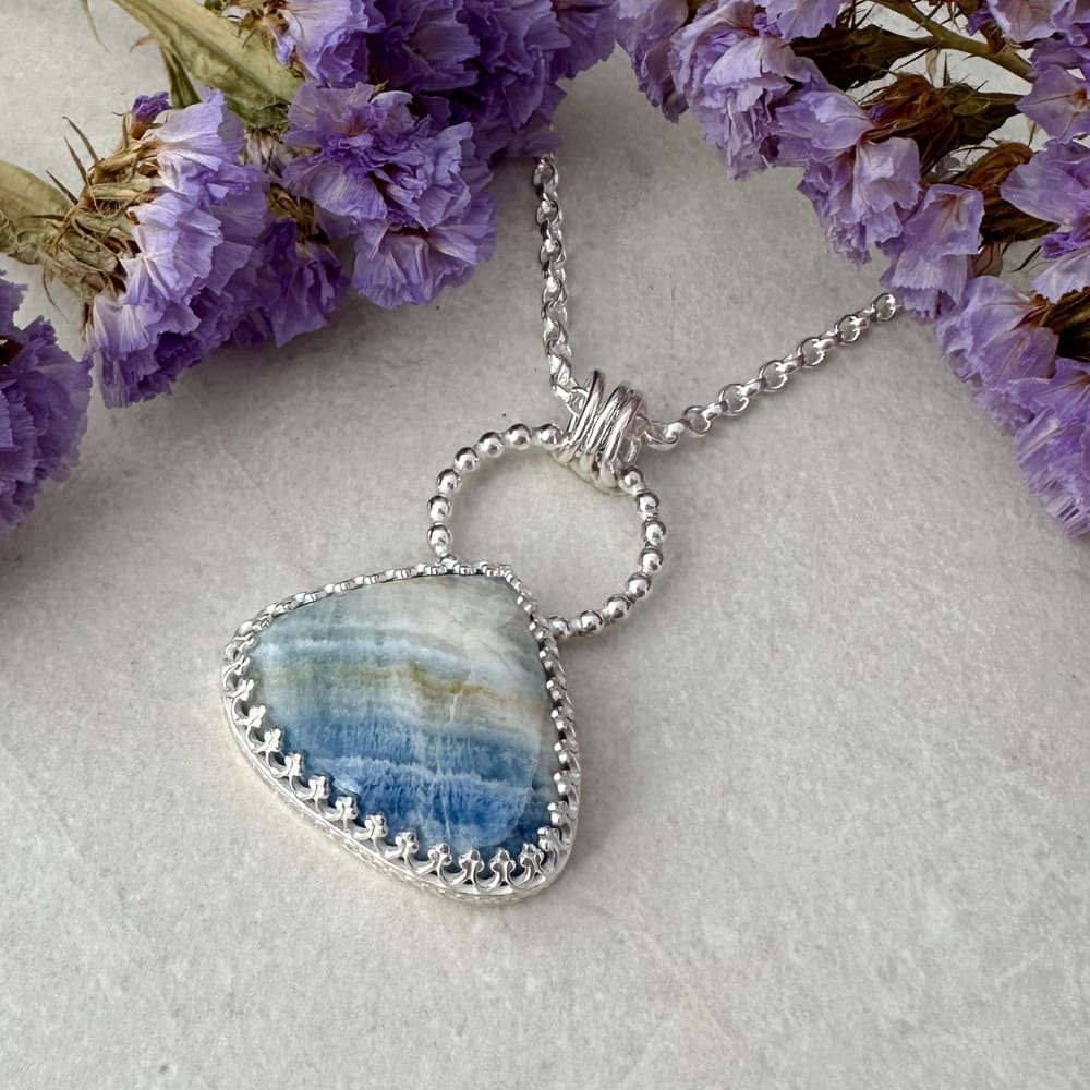 Blue Scheelite Gemstone Silver Handmade Necklace - Image 3