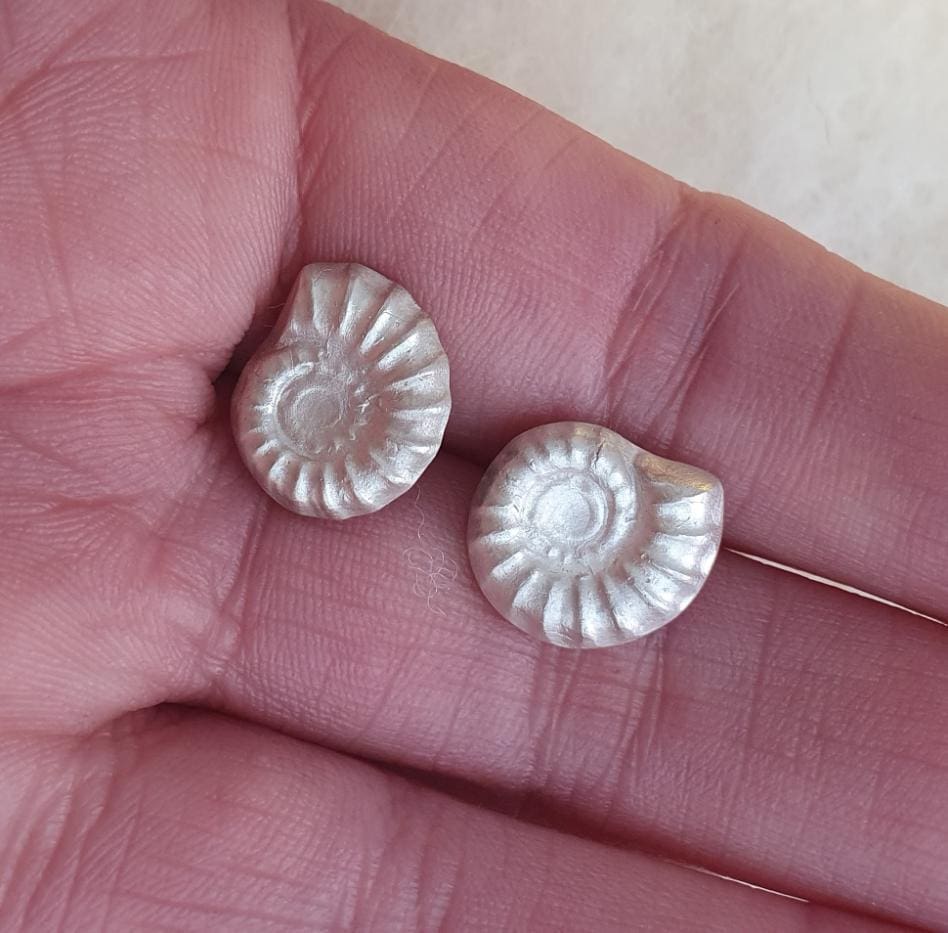 Handmade Recycled Fine Silver Ammonite Stud Earrings - Image 8