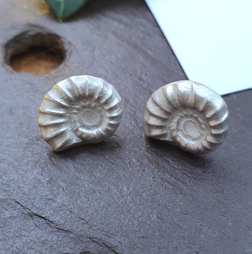 Handmade Recycled Fine Silver Ammonite Stud Earrings - Image 3