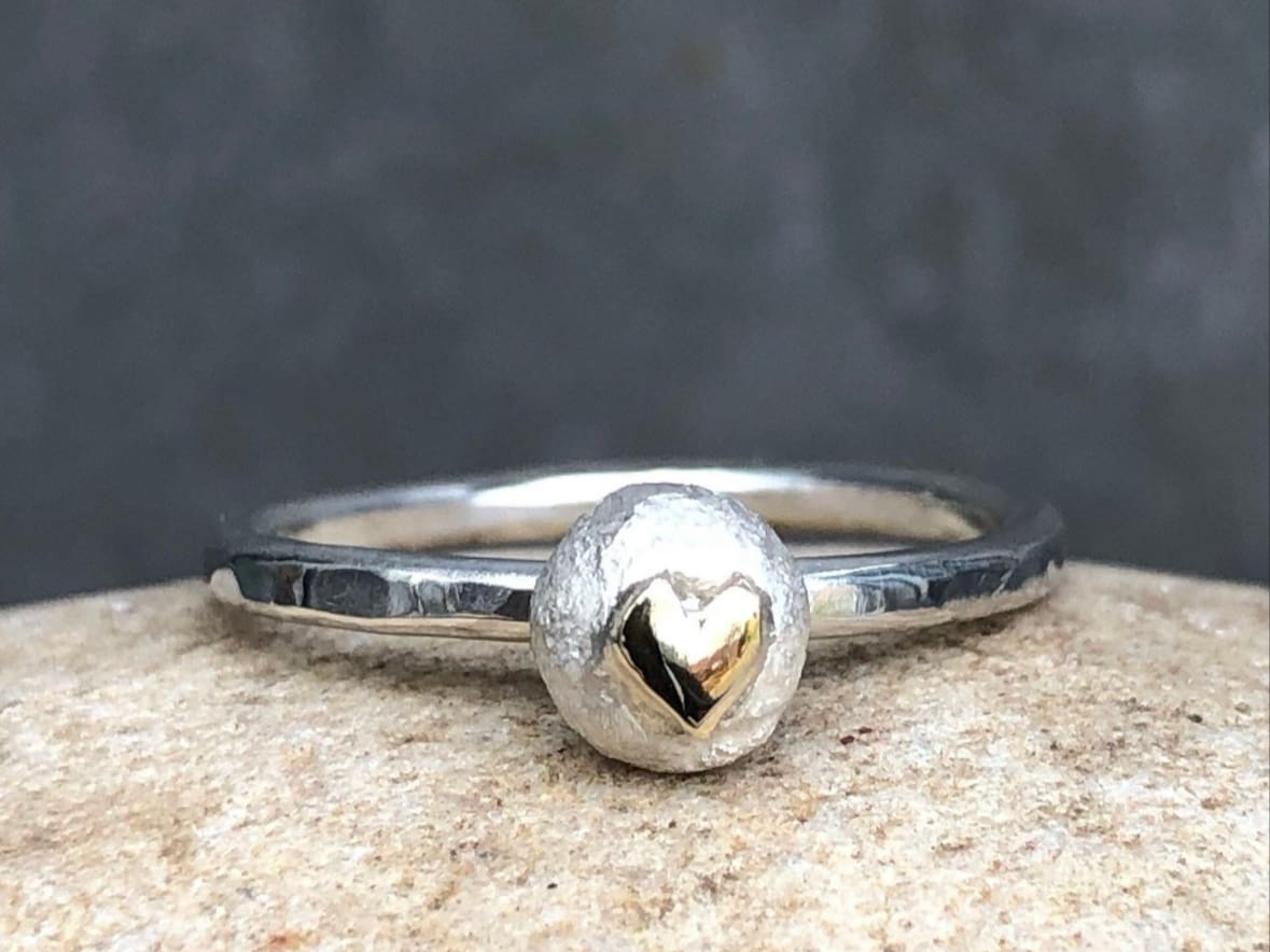 Gold Heart Pebble Ring