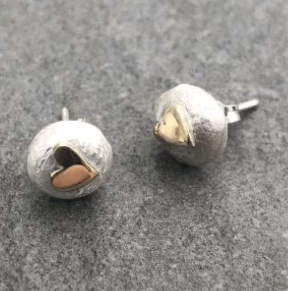 Gold Heart Pebble Studs