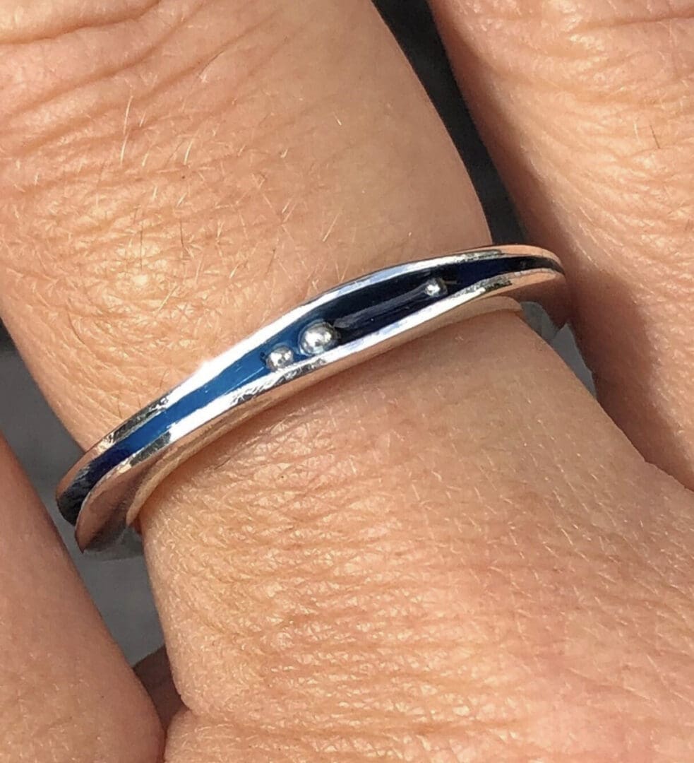 Blue Enamel Freeform Ring