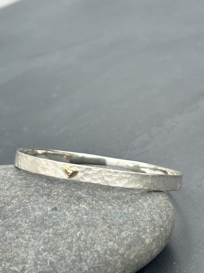 Gold Heart Hammered Bangle - Image 4