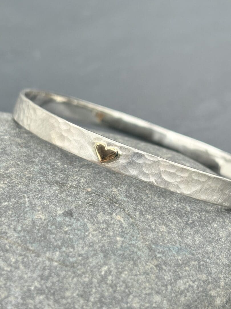 Gold Heart Hammered Bangle - Image 3