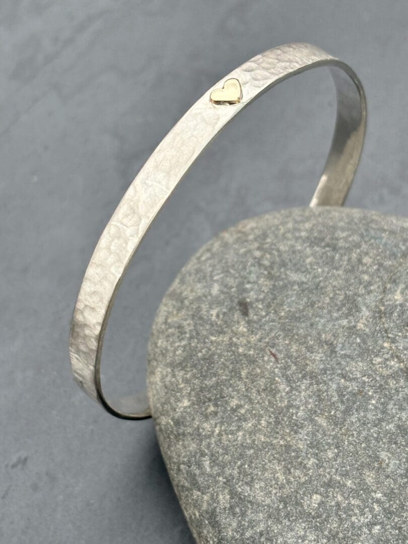 Gold Heart Hammered Bangle - Image 5