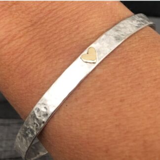 Gold Heart Hammered Bangle