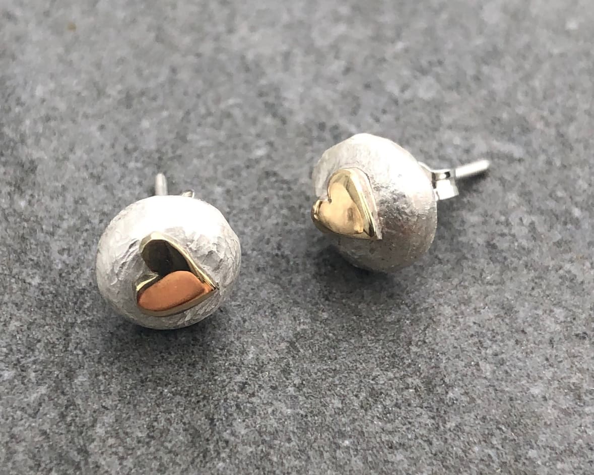 Gold Heart Pebble Studs - Image 2