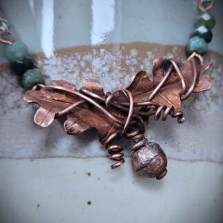 Oak Necklace in Copper, Moss Agate & Sterling Silver