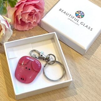 Pig Keyring - Fused Glass - Cute Animal Lover Gift