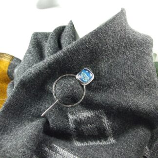 Silver and blue dichroic glass shawl pin