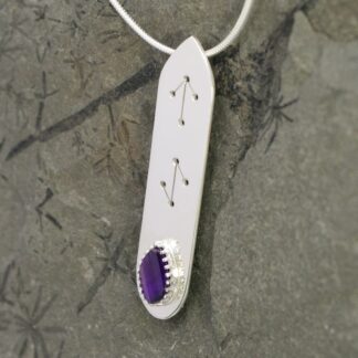 Sterling silver and step cut amethyst handmade OOAK rune inspired pendant Jewellery by Linda