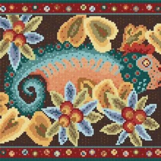Chameleon Tapestry Kit to Sew Yourself in Easy Counted Cross-stitch, Tropical Jungle Needlepoint