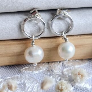 Handmade Silver Pearl Stud Earrings