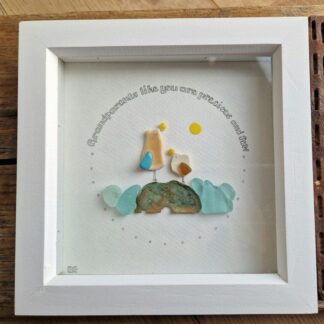 Grandparents sea glass and pottery birds framed picture