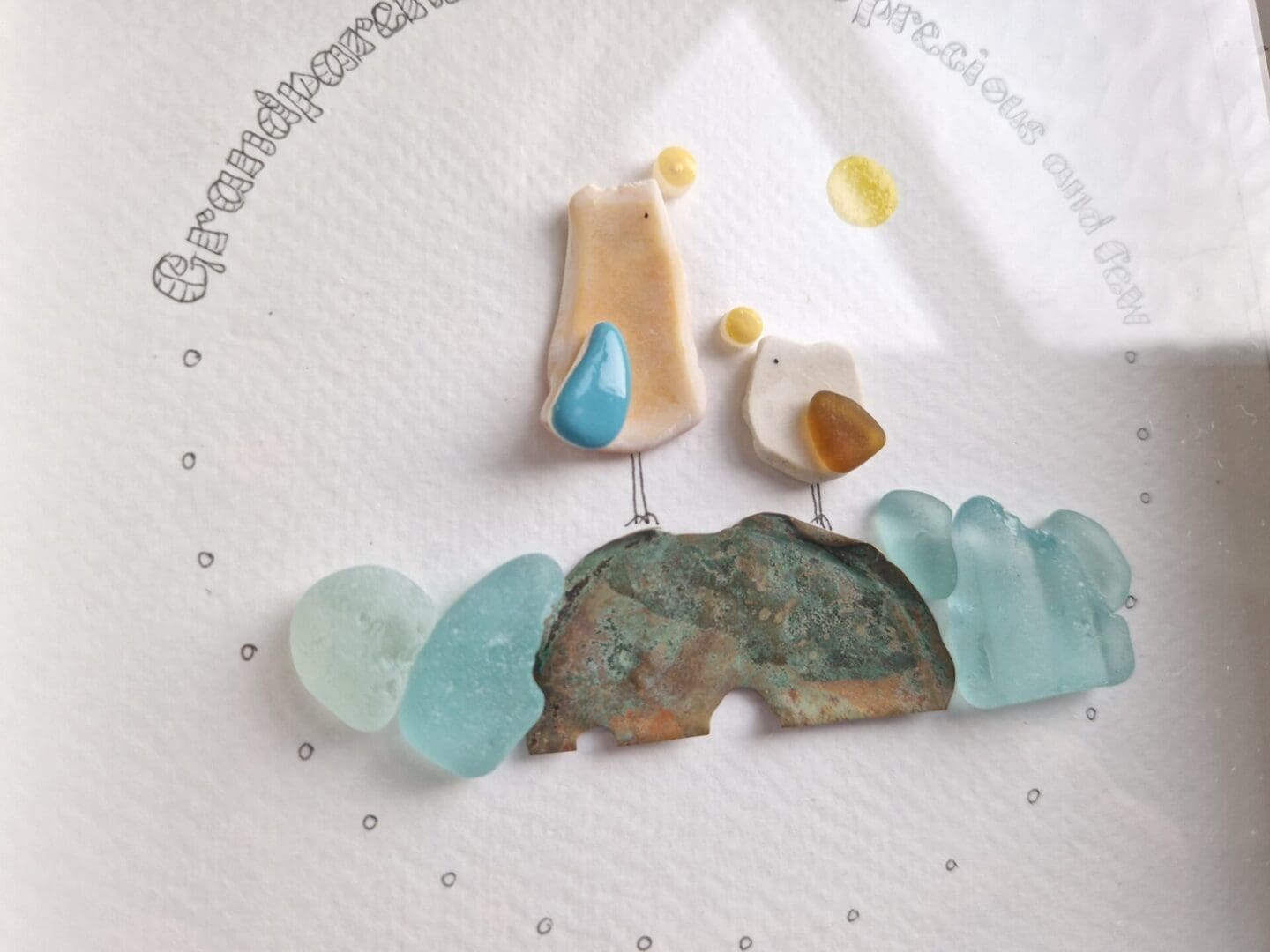 Grandparents sea glass and pottery birds framed picture - Image 2