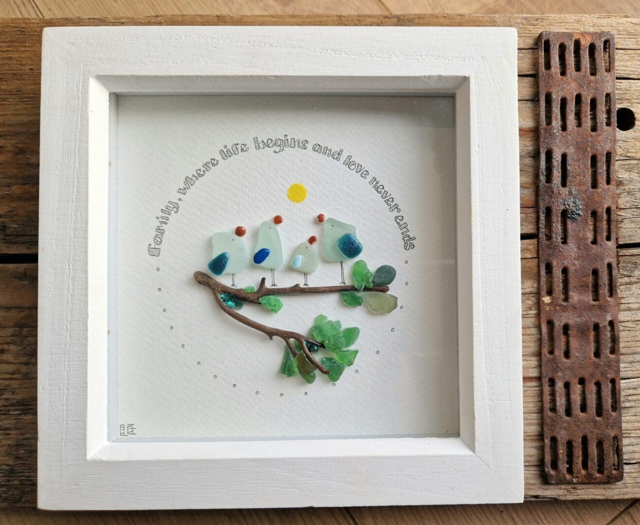 Mother's Day/ Family sea glass birds framed picture