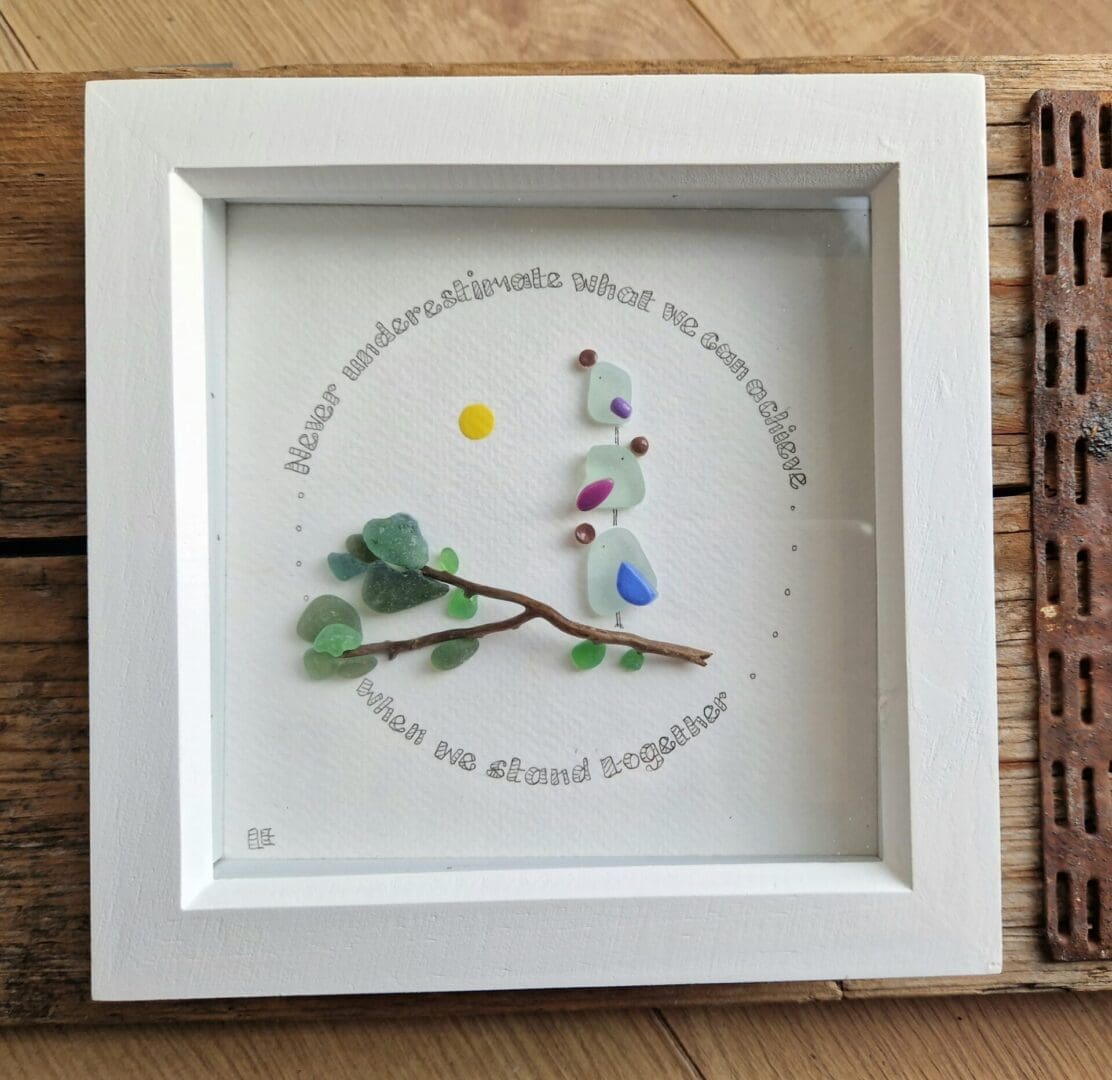 Stand together' sea glass birds framed picture