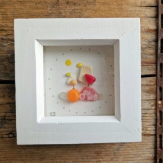 Sea glass and pottery sea gulls framed picture