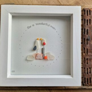 Mother's Day/ Family sea glass and pottery birds framed picture