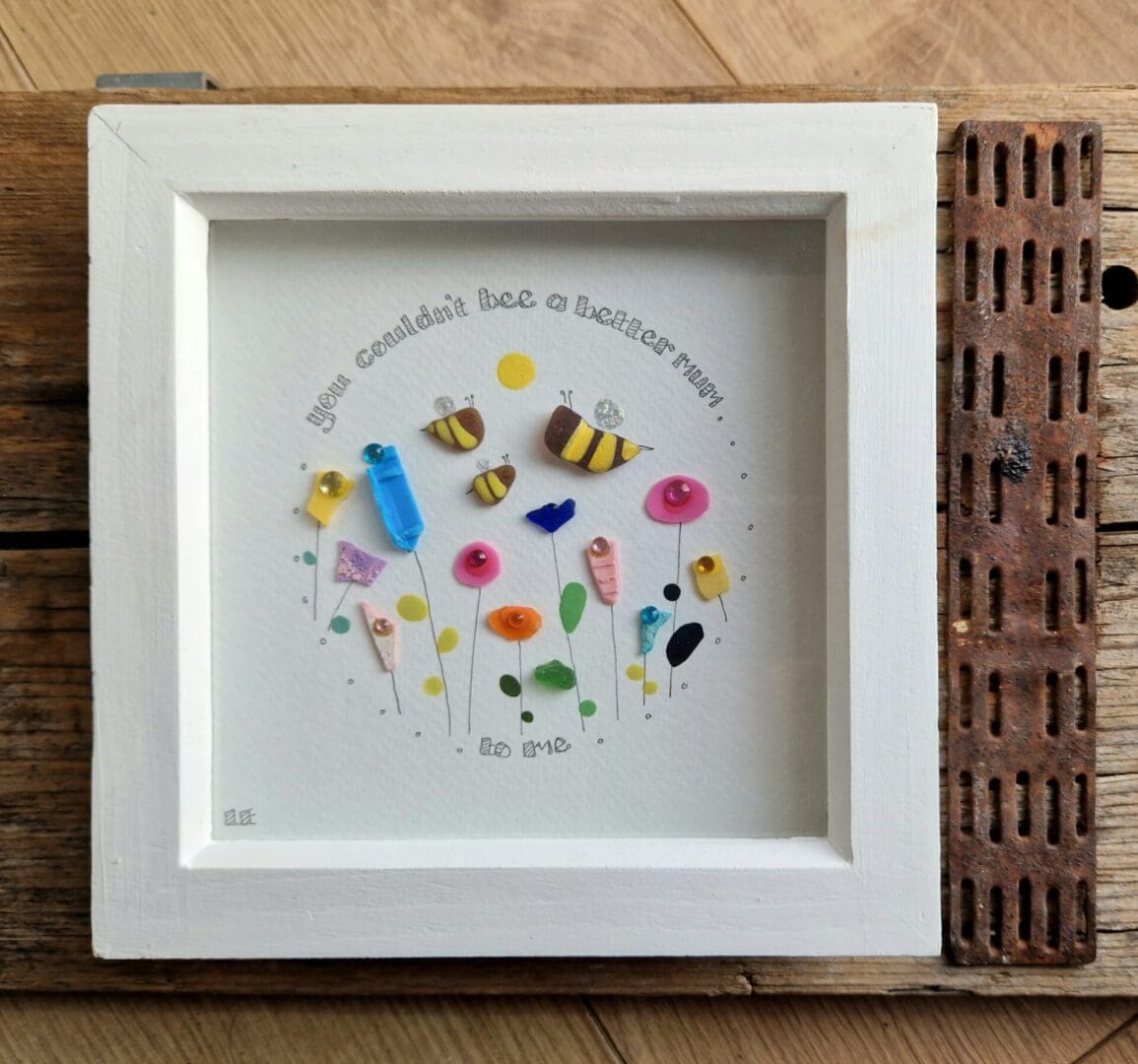 Mother's Day sea glass bees framed picture
