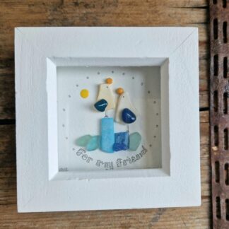 Sea glass and pottery sea gulls framed picture