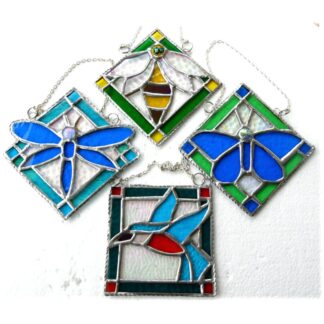 framed dragonfly butterfly bee kingfisher stained glass suncatcher