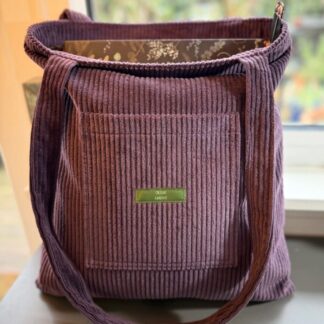 Purple corduroy pocket tote bag