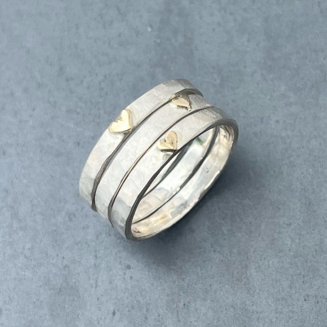 Gold Heart Silver Stack Ring