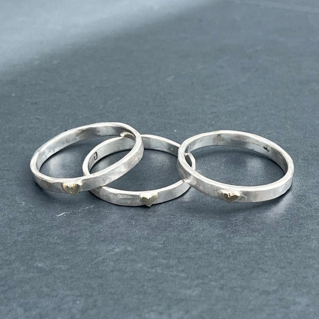 Gold Heart Silver Stack Ring - Image 2