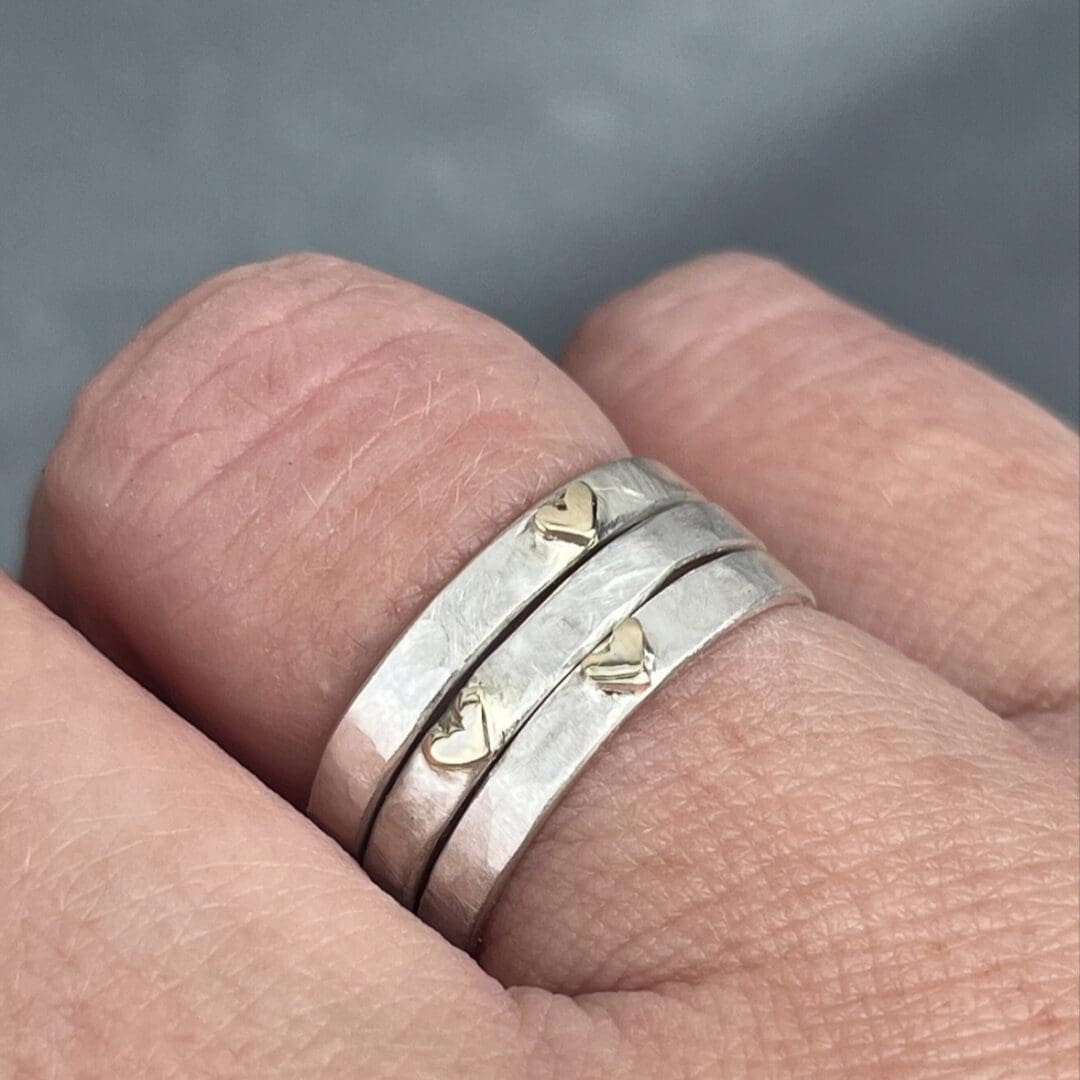 Gold Heart Silver Stack Ring - Image 3