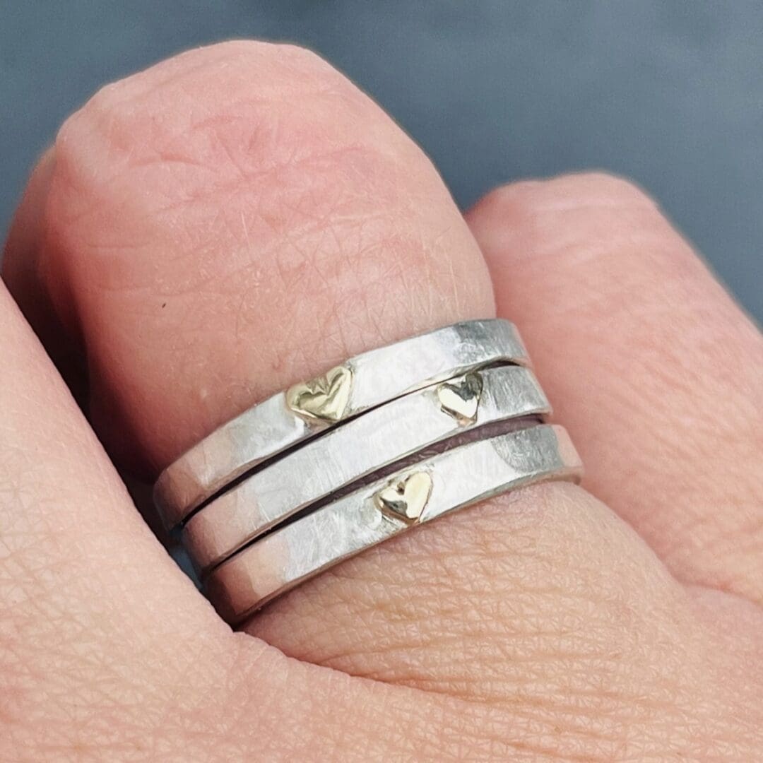 Gold Heart Silver Stack Ring - Image 4