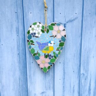 Hedgerow Blue Tit Mosaic Garden Hanging Heart Decoration