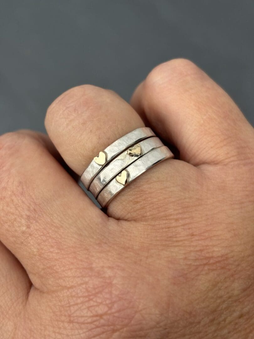 Gold Heart Silver Stack Ring - Image 6